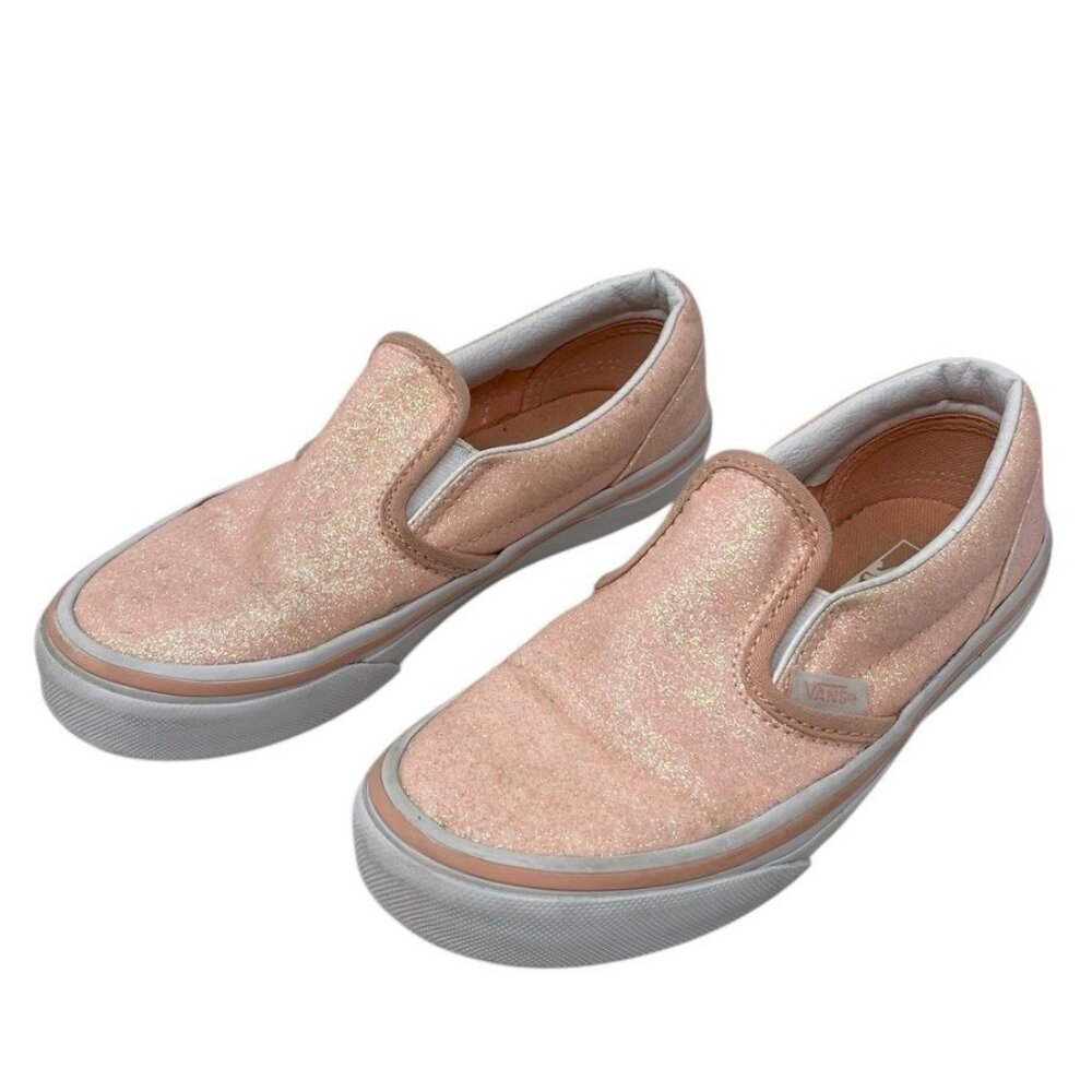 VANS Girls Peach Light Pink‎ Shimmer Glitter Slip On Low Top Shoes Sneakers 1